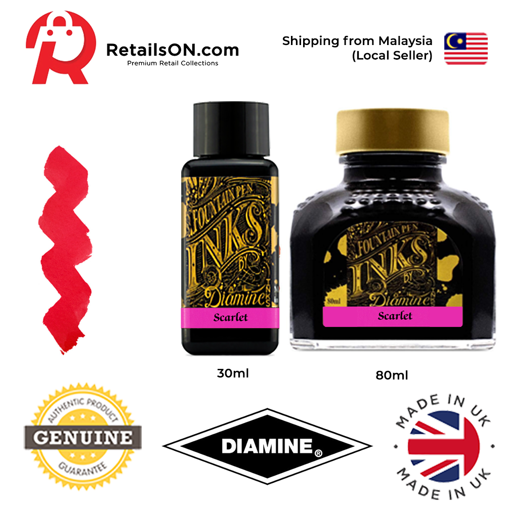 Diamine Ink Bottle (30ml / 80ml) - Scarlet / Fountain Pen Ink Bottle 1pc (ORIGINAL) / [RetailsON] - RetailsON.com (Premium Retail Collections)