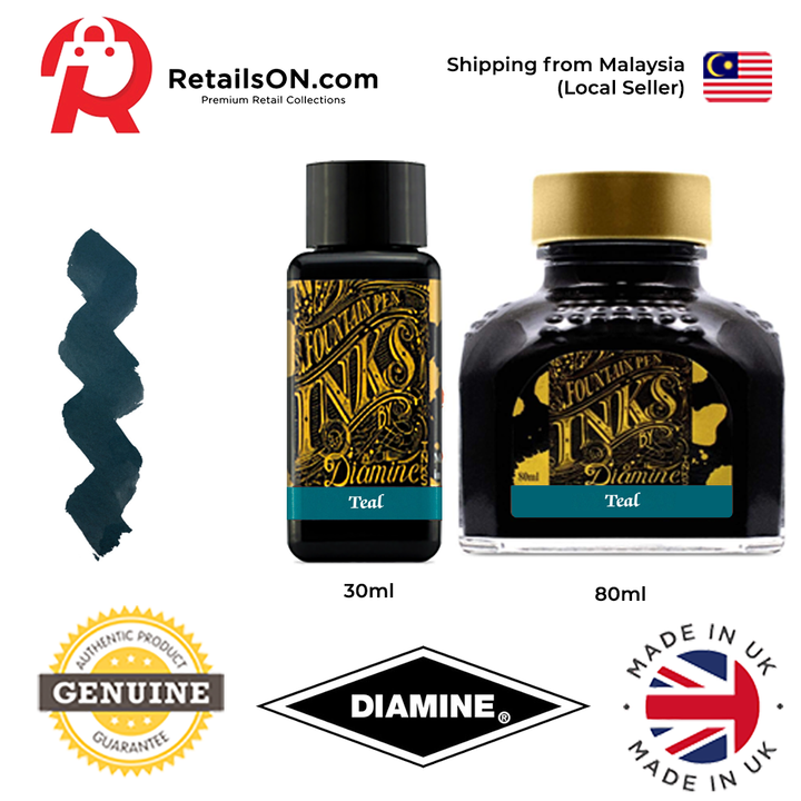 Diamine Ink Bottle (30ml / 80ml) - Teal / Fountain Pen Ink Bottle 1pc (ORIGINAL) / [RetailsON] - RetailsON.com (Premium Retail Collections)