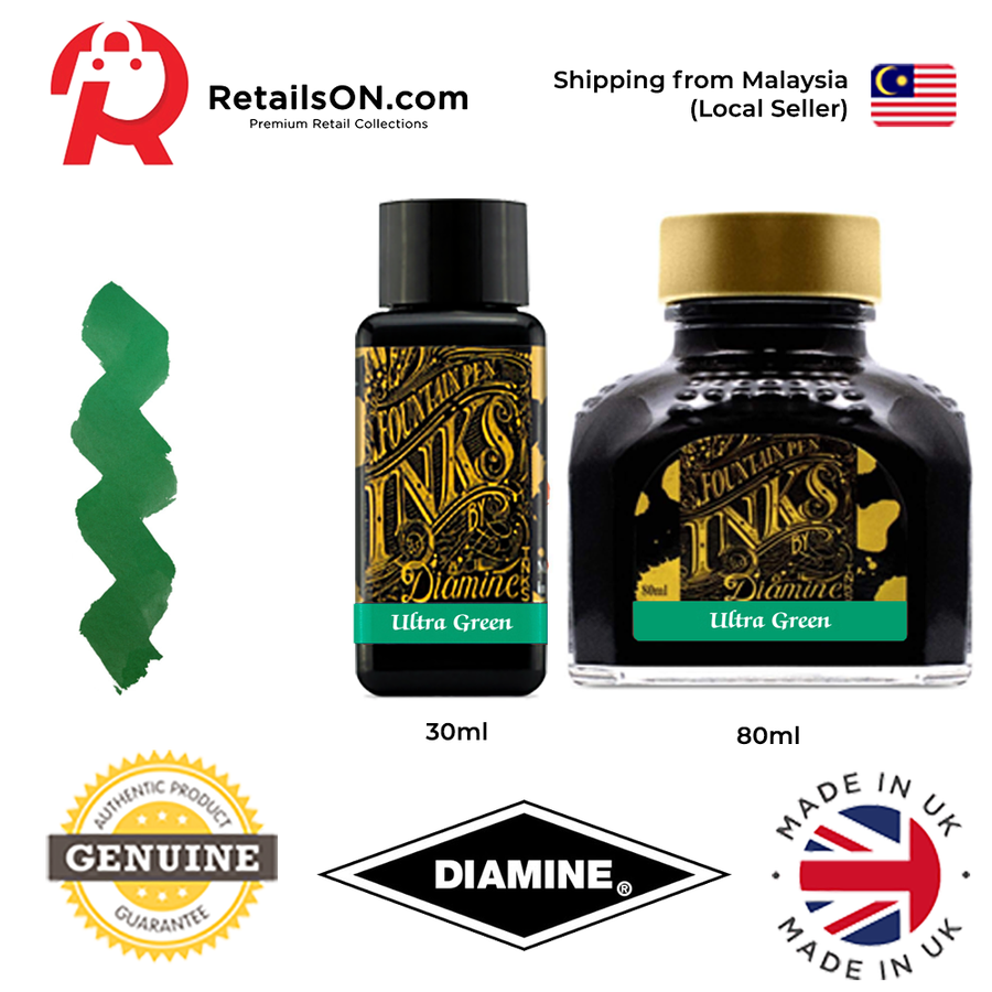 Diamine Ink Bottle (30ml / 80ml) - Ultra Green / Fountain Pen Ink Bottle 1pc (ORIGINAL) / [RetailsON] - RetailsON.com (Premium Retail Collections)