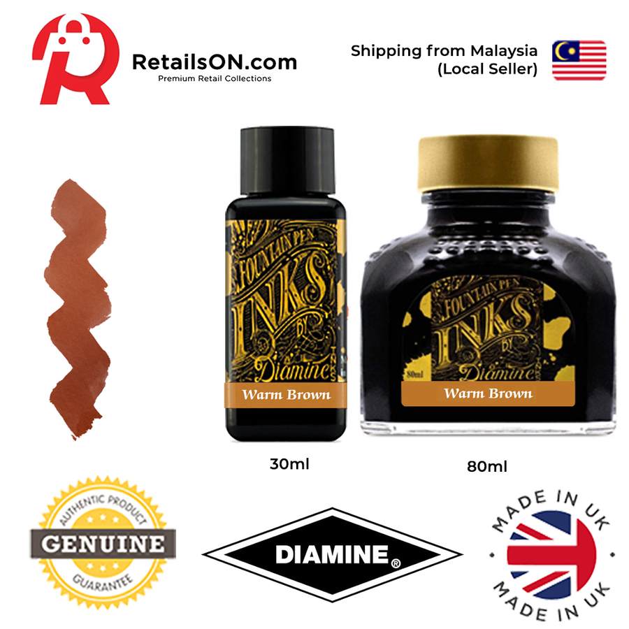 Diamine Ink Bottle (30ml / 80ml) - Warm Brown / Fountain Pen Ink Bottle 1pc (ORIGINAL) / [RetailsON] - RetailsON.com (Premium Retail Collections)