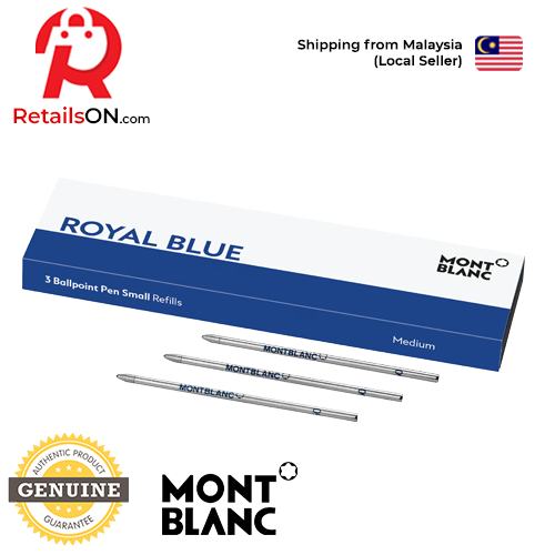 Montblanc SMALL Ballpoint Refills (3 Per Pack) - Royal Blue - Medium (M) (ORIGINAL) / Mini D1 Refill [RetailsON] - RetailsON.com (Premium Retail Collections)