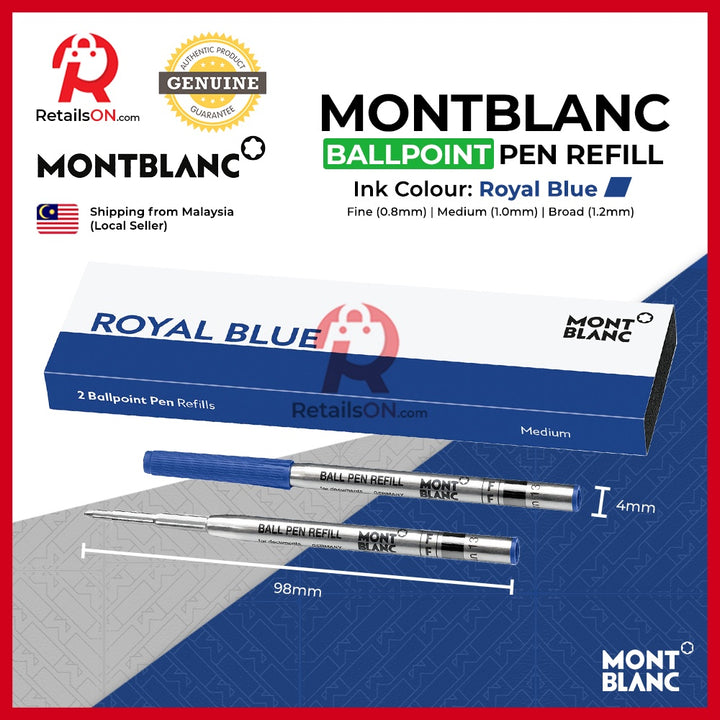 Montblanc Ballpoint Refill (2 Per Pack) Royal Blue - Fine/Medium (F/M) (ORIGINAL) / Ballpoint Pen Refill [RetailsON] - RetailsON.com (Premium Retail Collections)