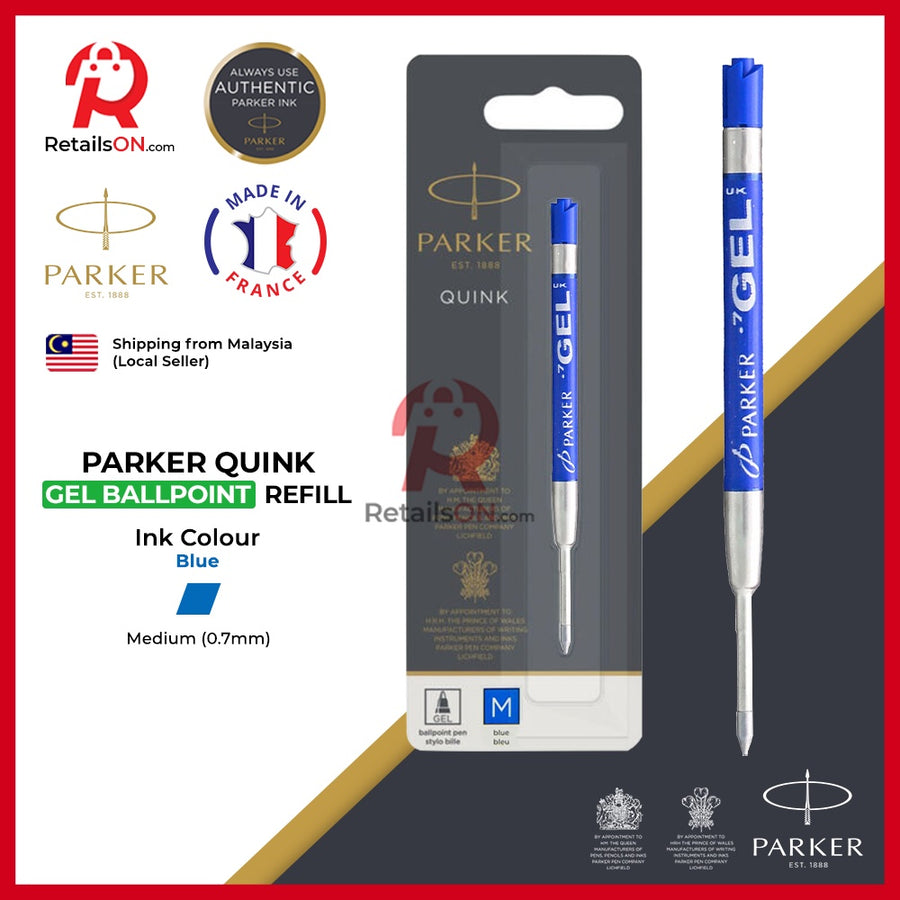 Parker Refill GEL Ballpoint Blue - (M) (Quinkflow) / GEL Ball Point Pen Refill 1pc Blue (ORIGINAL) - RetailsON.com (Premium Retail Collections)