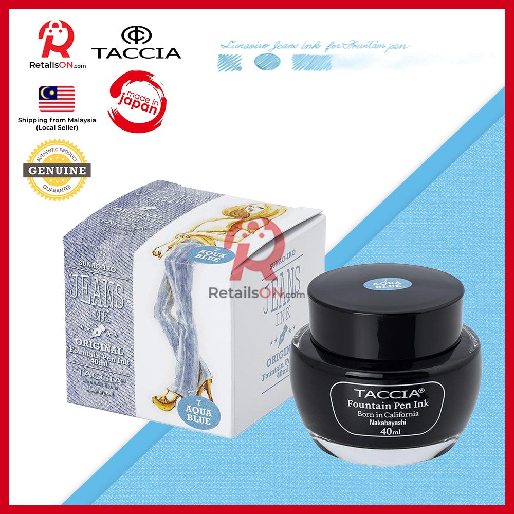 Taccia Jeans Ink Bottle (40ml) - #7 - Aqua Blue / Fountain Pen Ink Bottle 1pc (ORIGINAL) / [RetailsON] - RetailsON.com (Premium Retail Collections)