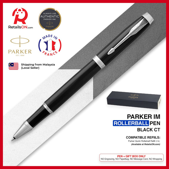 Parker IM Rollerball Pen - Black Chrome Trim (with Black - Medium (M) Refill) / {ORIGINAL} / [RetailsON] - RetailsON.com (Premium Retail Collections)