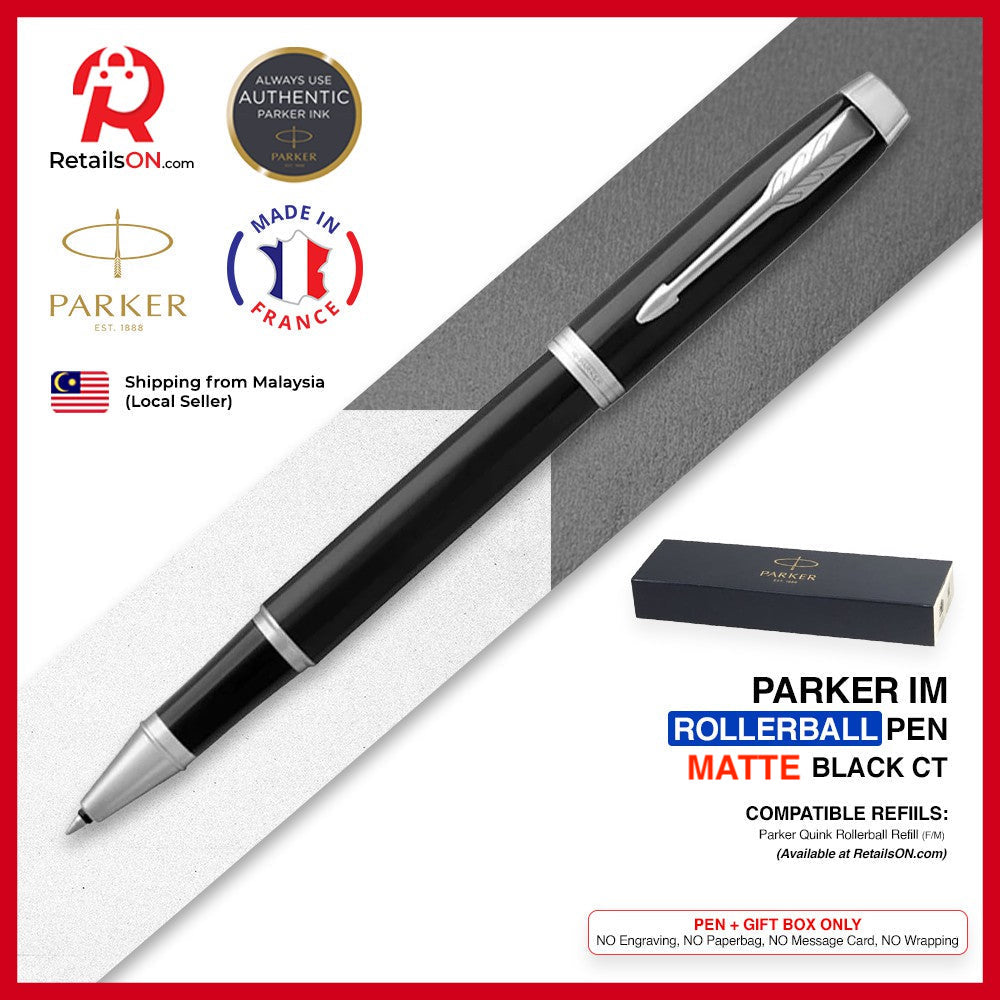 Parker IM Rollerball Pen - Matte Black Chrome Trim (with Black - Medium (M) Refill) / {ORIGINAL} / [RetailsON] - RetailsON.com (Premium Retail Collections)