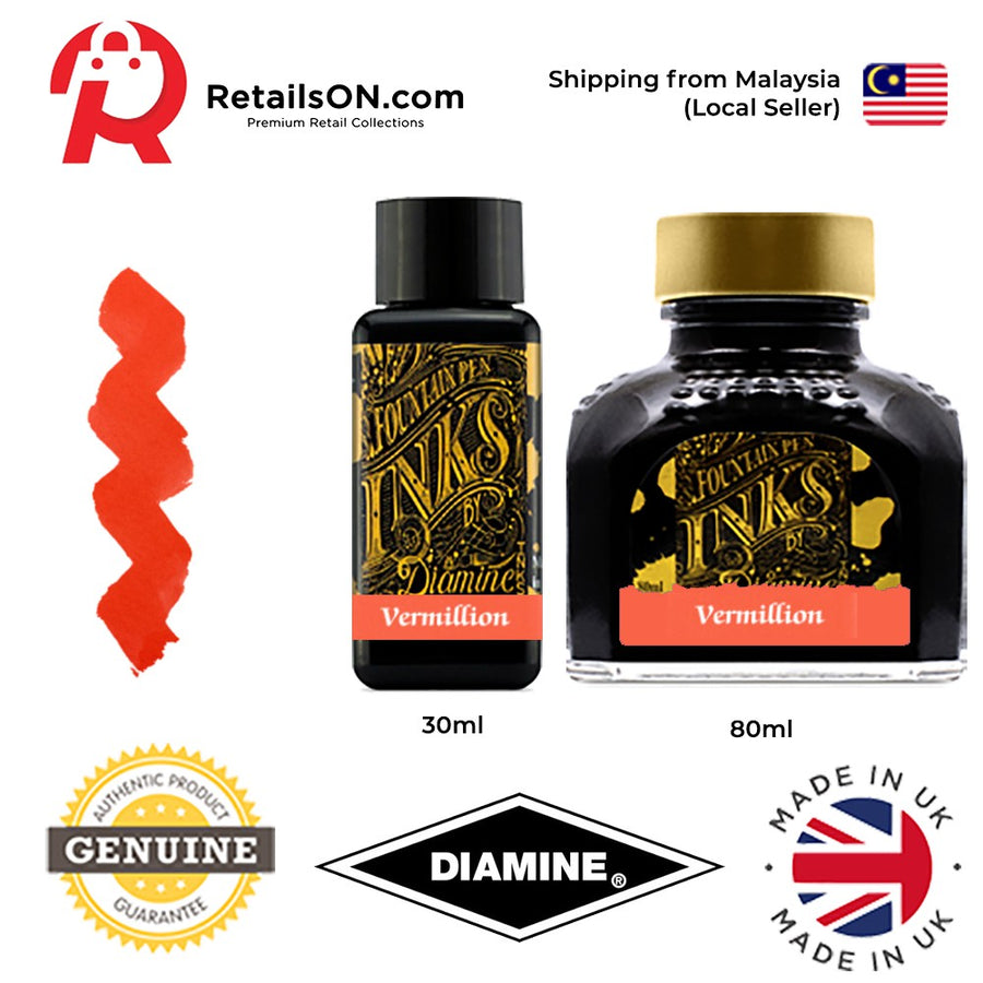 Diamine Ink Bottle (30ml / 80ml) - Vermillion / Fountain Pen Ink Bottle 1pc (ORIGINAL) / [RetailsON] - RetailsON.com (Premium Retail Collections)