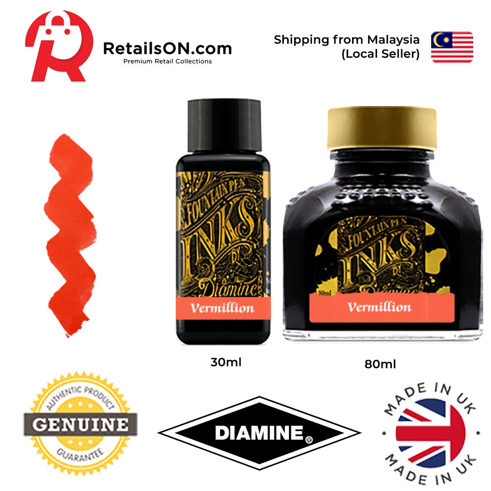 Diamine Ink Bottle (30ml / 80ml) - Vermillion / Fountain Pen Ink Bottle 1pc (ORIGINAL) / [RetailsON] - RetailsON.com (Premium Retail Collections)