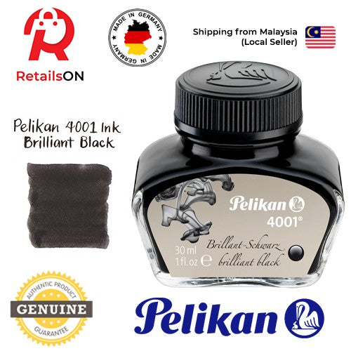 Pelikan 4001 30ml Ink Bottle - Brilliant Black / Fountain Pen Ink Bottle 1pc (ORIGINAL) - RetailsON.com (Premium Retail Collections)