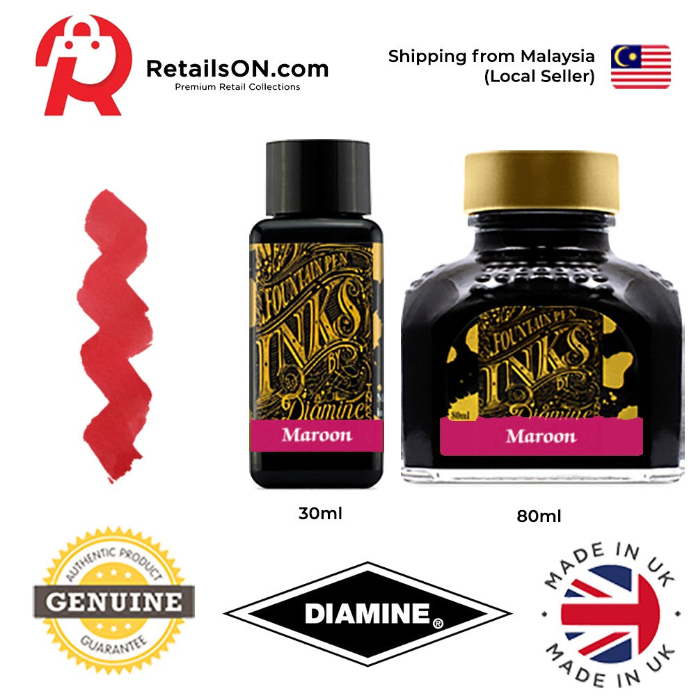 Diamine Ink Bottle (30ml / 80ml) - Maroon / Fountain Pen Ink Bottle 1pc (ORIGINAL) / [RetailsON] - RetailsON.com (Premium Retail Collections)