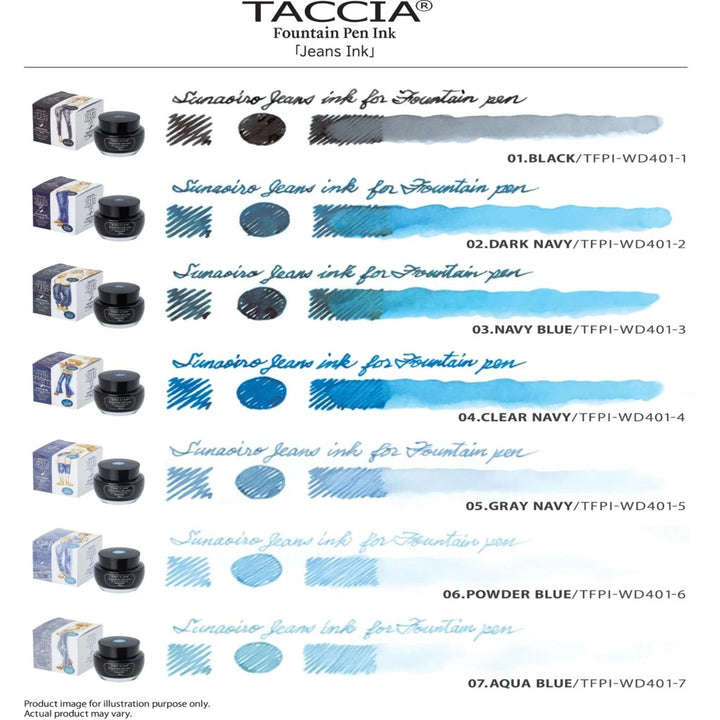 Taccia Jeans Ink Bottle (40ml) - #7 - Aqua Blue / Fountain Pen Ink Bottle 1pc (ORIGINAL) / [RetailsON] - RetailsON.com (Premium Retail Collections)