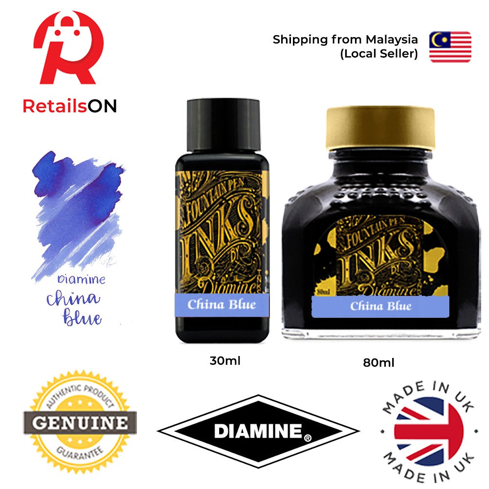 Diamine Ink Bottle (30ml / 80ml) - China Blue / Fountain Pen Ink Bottle 1pc (ORIGINAL) / [RetailsON] - RetailsON.com (Premium Retail Collections)