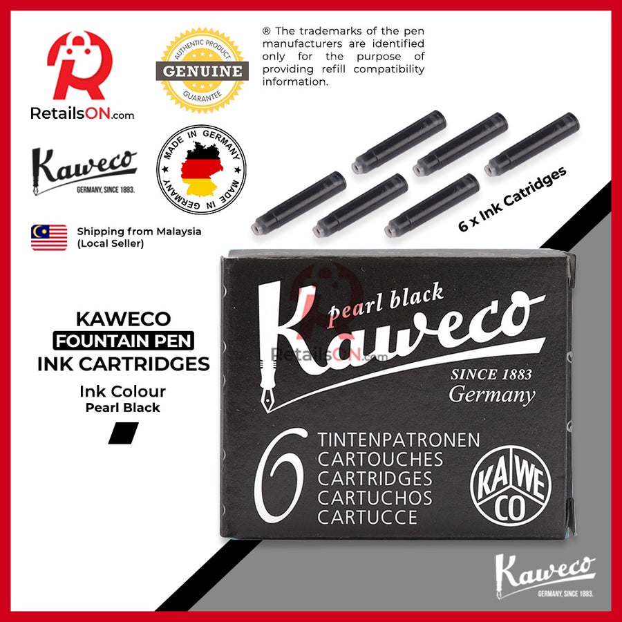 Kaweco Ink Cartridge (6 per pack) - Pearl Black / Standard Fountain Pen Ink Cartridge (ORIGINAL) - RetailsON.com (Premium Retail Collections)