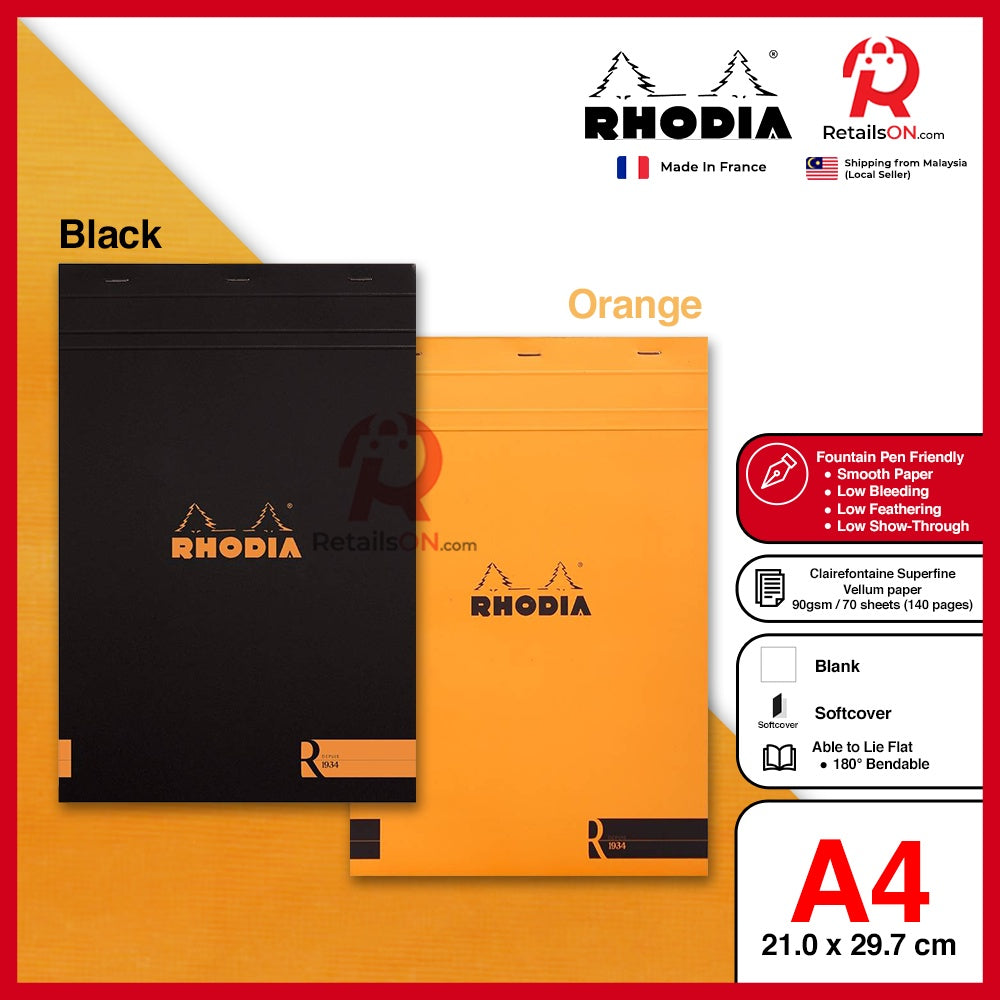 RHODIA Writing Pads - Le R Basics series No. 18 (A4) - Fountain Pen Friendly Paper (ORIGINAL) | [RetailsON] - RetailsON.com (Premium Retail Collections)