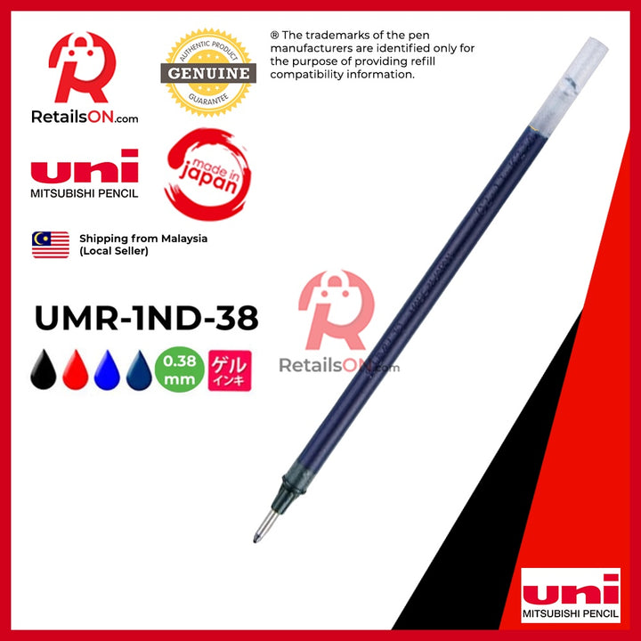 Mitsubishi Uni-ball Refill - Signo Gel (Needlepoint) - UMR-1ND-38 (0.38 mm) - Multi Colours (1pc) / Uniball Uni /[Retail - RetailsON.com (Premium Retail Collections)