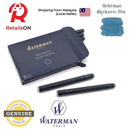 Waterman Ink Cartridge - Mysterious Blue / Fountain Pen Ink Cartridge [1 Pack of 8] (ORIGINAL) - RetailsON.com (Premium Retail Collections)
