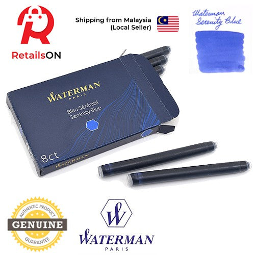 Waterman Ink Cartridge - Serenity Blue / Fountain Pen Ink Cartridge [1 Pack of 8] (ORIGINAL) - RetailsON.com (Premium Retail Collections)