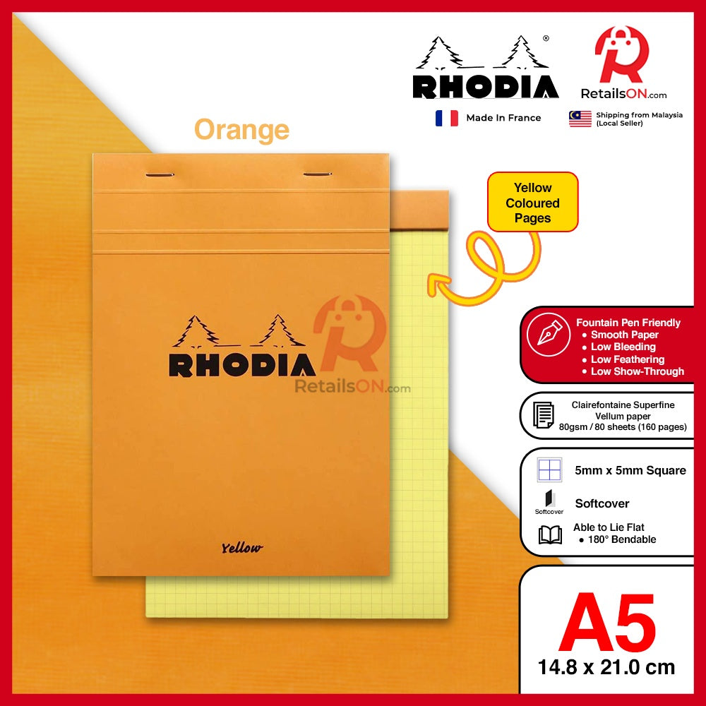 RHODIA Writing Pads - YELLOW Basics series No. 16 (A5) - LEGAL PAD Fountain Pen Friendly Paper (ORIGINAL) | [RetailsON] - RetailsON.com (Premium Retail Collections)