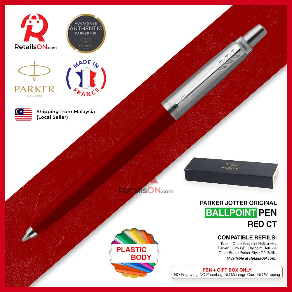 Parker Jotter Original Ballpoint Pen - Red Chrome Trim (with Black - Medium (M) Refill) / {ORIGINAL} / [RetailsON] - RetailsON.com (Premium Retail Collections)