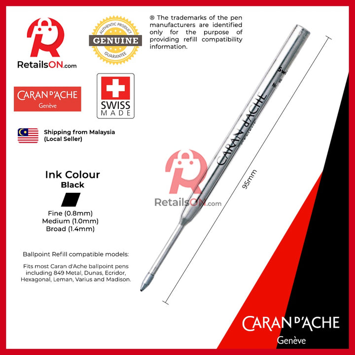 Caran d'Ache Refill Goliath for Ballpoint Pens - Black (ORIGINAL) | Caran dAche / Caran d Ache [RetailsON] - RetailsON.com (Premium Retail Collections)