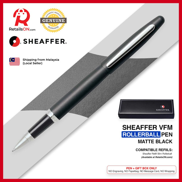 Sheaffer VFM Rollerball Pen - Matte Black Chrome Trim (with Black - Medium (M) Refill) / {ORIGINAL} / [RetailsON] - RetailsON.com (Premium Retail Collections)