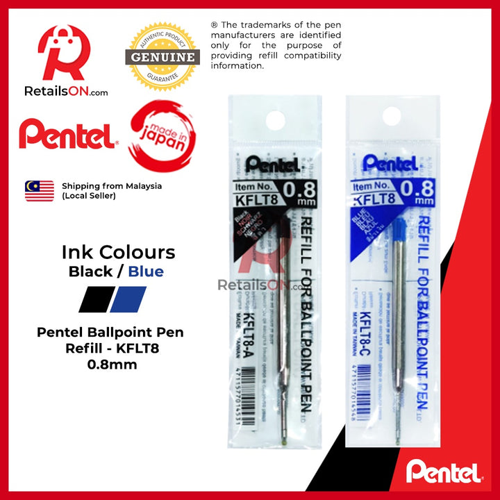 Pentel KFLT8 Refill Ballpoint - 0.8mm - Black/Blue (ORIGINAL) | [RetailsON] - RetailsON.com (Premium Retail Collections)