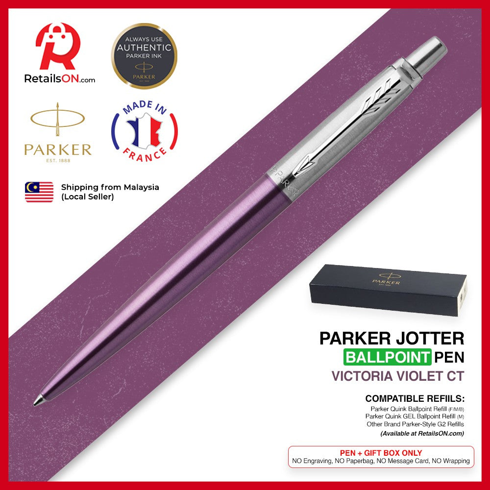 Parker Jotter Ballpoint Pen - Victoria Violet Chrome Trim (with Black - Medium (M) Refill) / {ORIGINAL} / [RetailsON] - RetailsON.com (Premium Retail Collections)