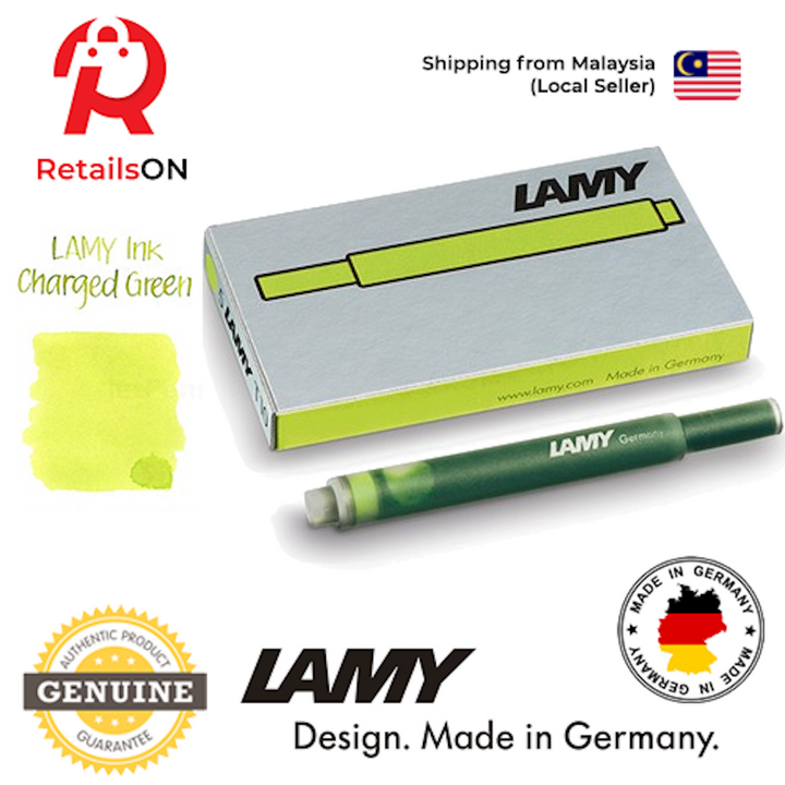 LAMY T10 Fountain Pen Ink Cartridge - Charged Green / Fountain Pen Refill [1 Pack of 5] (ORIGINAL) - RetailsON.com (Premium Retail Collections)