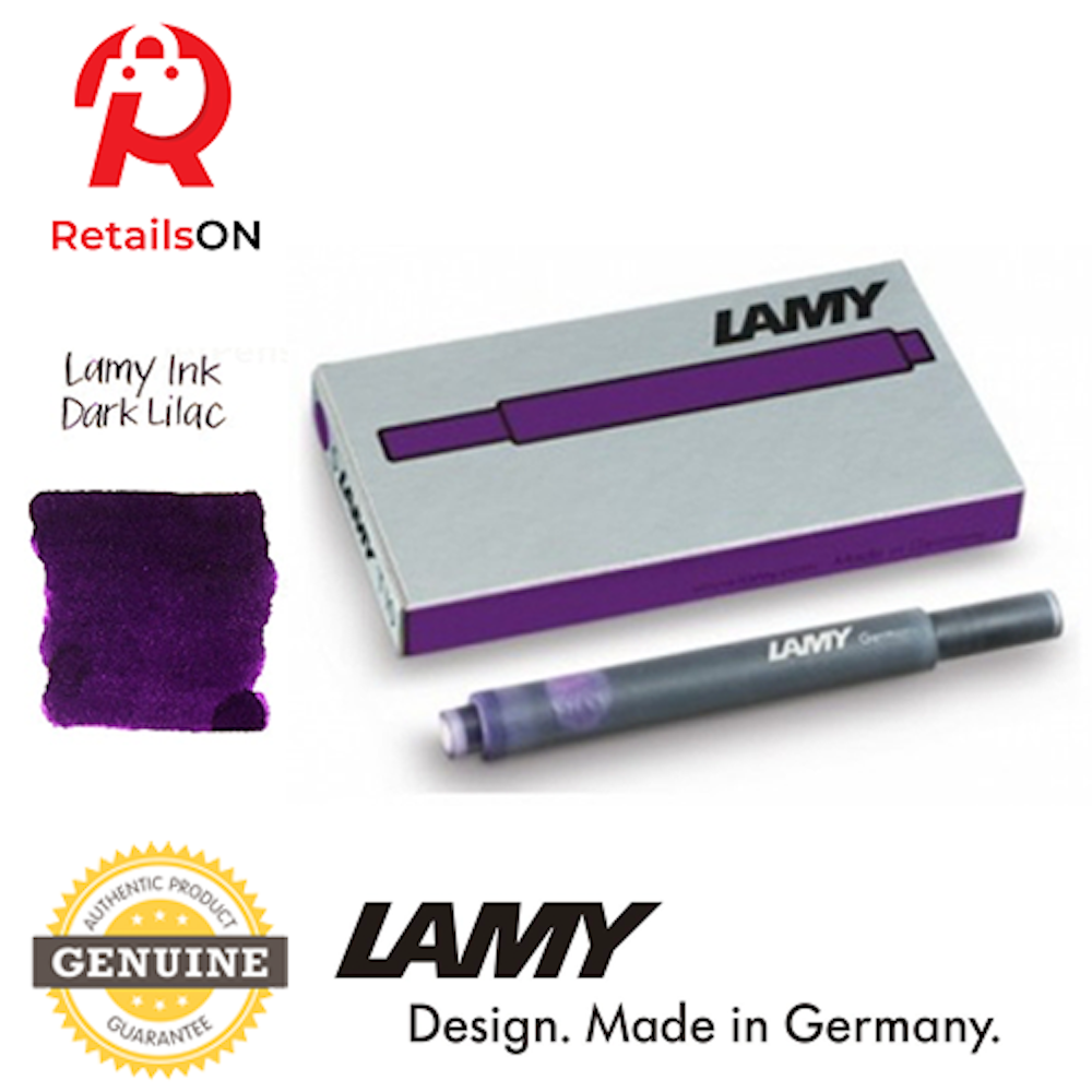 LAMY T10 Fountain Pen Ink Cartridge - Dark Lilac Purple / Fountain Pen Refill [1 Pack of 5] (ORIGINAL) - RetailsON.com (Premium Retail Collections)