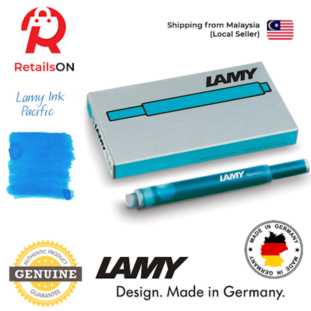 LAMY T10 Fountain Pen Ink Cartridge - Pacific Blue / Fountain Pen Refill [1 Pack of 5] (ORIGINAL) - RetailsON.com (Premium Retail Collections)