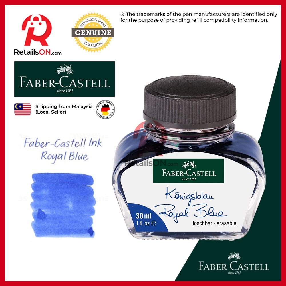 Faber-Castell Ink Bottle (30ml) - Royal Blue / Faber Castell Fountain Pen Ink Bottle 1pc (ORIGINAL) / [RetailsON] - RetailsON.com (Premium Retail Collections)