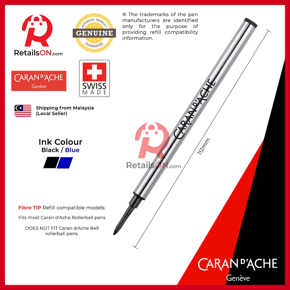 Caran d'Ache Refill Fibre Tip for Rollerball Pens - Black / Blue | Caran dAche Fineliner / Caran d Ache [RetailsON] - RetailsON.com (Premium Retail Collections)