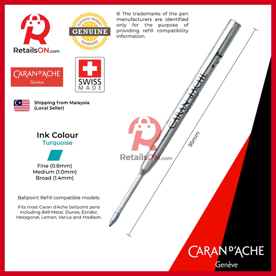 Caran d'Ache Refill Goliath for Ballpoint Pens - Turquoise (ORIGINAL) | Caran dAche / Caran d Ache [RetailsON] - RetailsON.com (Premium Retail Collections)