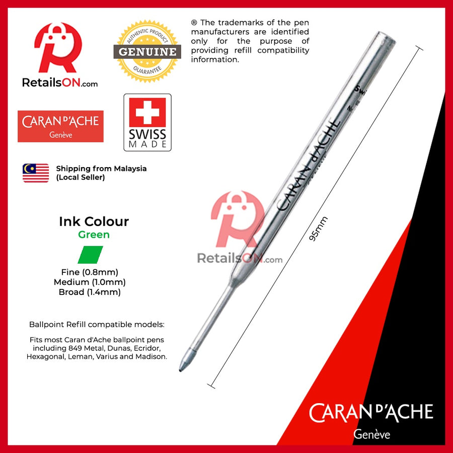 Caran d'Ache Refill Goliath for Ballpoint Pens - Green (ORIGINAL) | Caran dAche / Caran d Ache [RetailsON] - RetailsON.com (Premium Retail Collections)