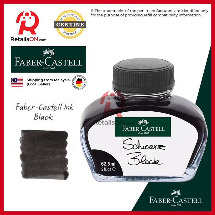 Faber-Castell Ink Bottle (62.5ml) - Black / Faber Castell Fountain Pen Ink Bottle 1pc (ORIGINAL) / [RetailsON] - RetailsON.com (Premium Retail Collections)