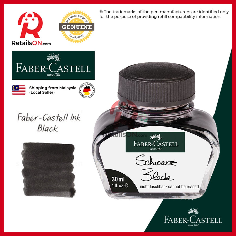 Faber-Castell Ink Bottle (30ml) - Black / Faber Castell Fountain Pen Ink Bottle 1pc (ORIGINAL) / [RetailsON] - RetailsON.com (Premium Retail Collections)