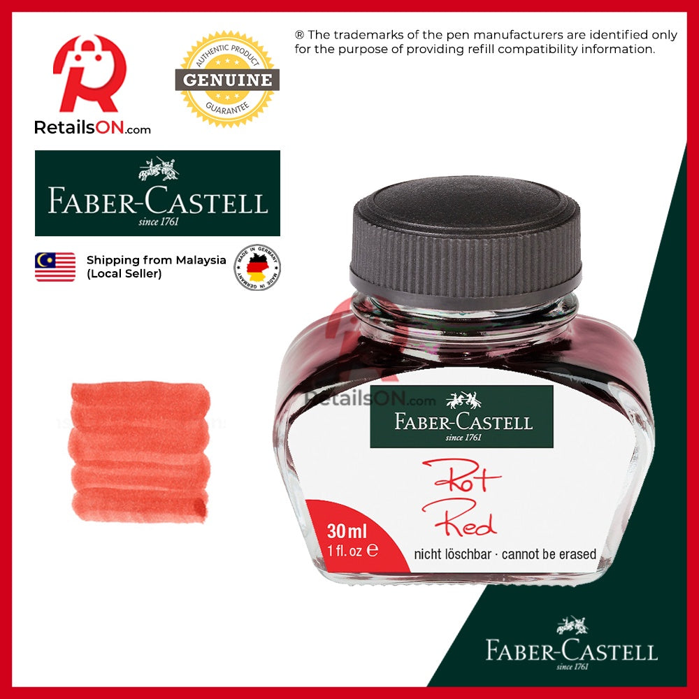 Faber-Castell Ink Bottle (30ml) - Red / Faber Castell Fountain Pen Ink Bottle 1pc (ORIGINAL) / [RetailsON] - RetailsON.com (Premium Retail Collections)